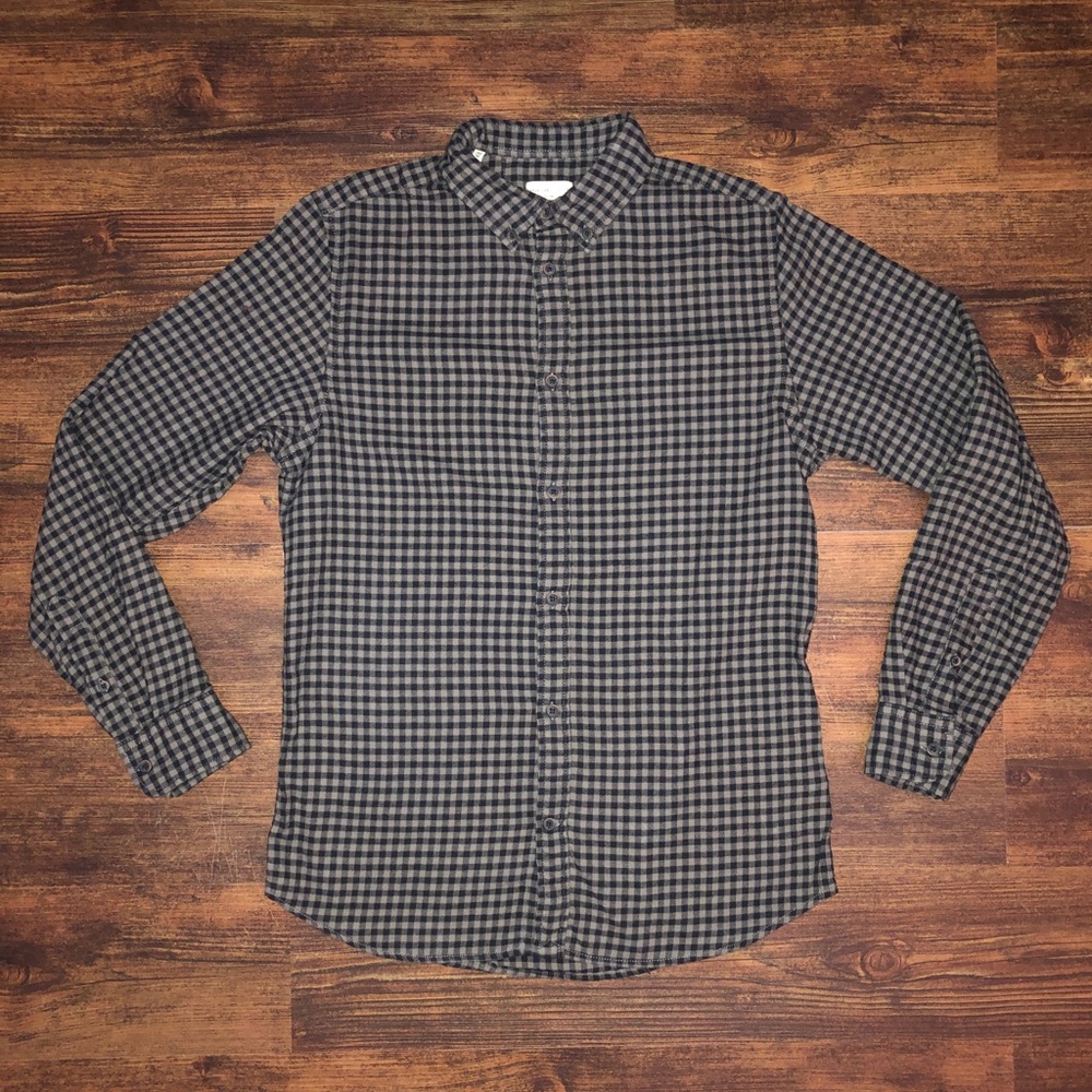 Selected Homme Slim Fit Flannel Grey And Black Check Medium